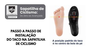 A posição padrão do taco na Sapatilha de Ciclismo é no centro da bola do pé